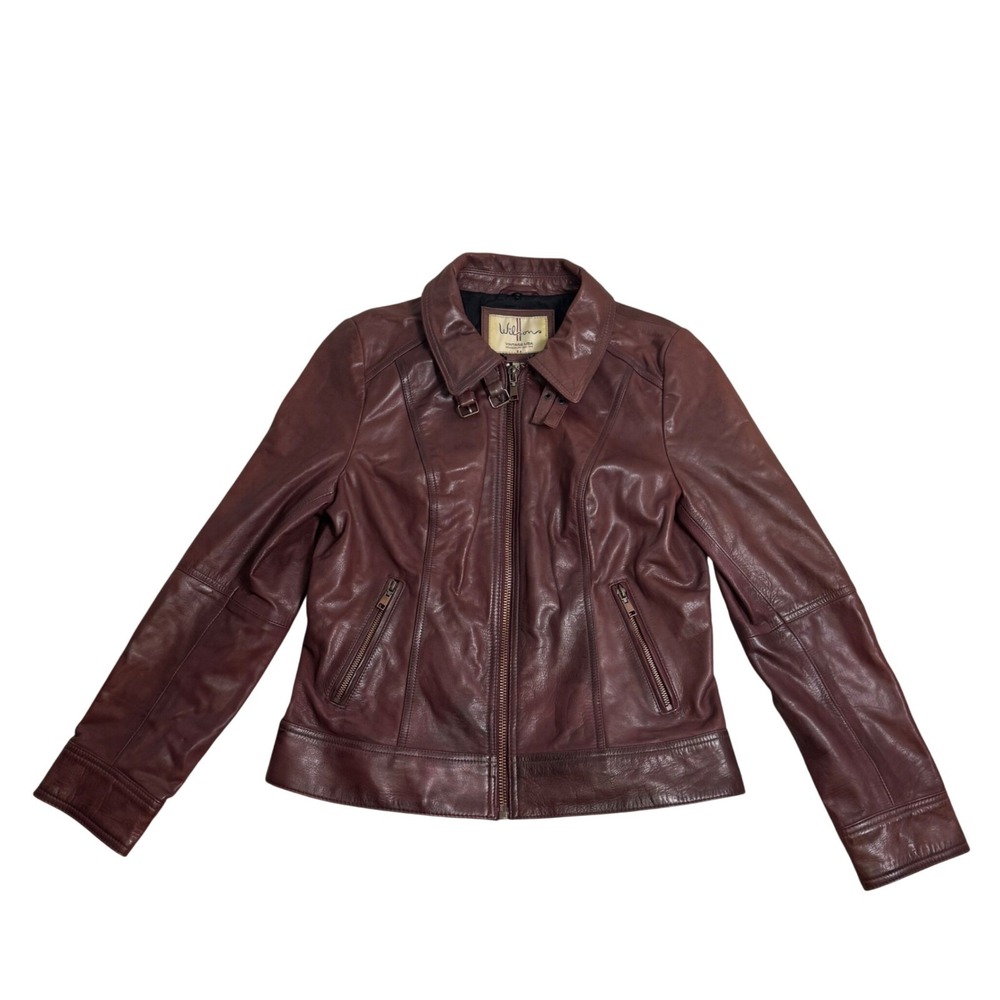 Vintage Wilsons Leather Jacket Moto Buckle Collar Women's Size L USA Made Biker